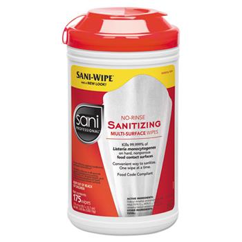 Sani Professional Table Turners No-Rinse Sanitizing Wipes, White, 175/Container, 6/Carton