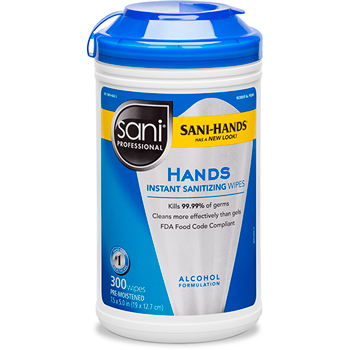 Sani Professional Sani-Hands Instant Sanitizing Wipes, 7 1/2 x 5 1/2, 300/Canister