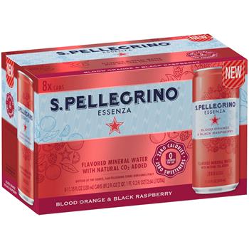 San Pellegrino Essenza Flavored Sparkling Mineral Water, Blood Orange &amp; Black Raspberry, 330 mL Cans, 24/Case