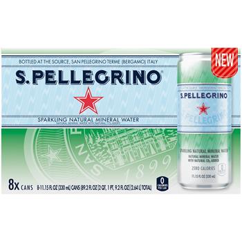 San Pellegrino Sparkling Natural Mineral Water, 11.15 oz. Cans, 8 Cans/Pack