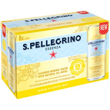 San Pellegrino Essenza Flavored Sparkling Mineral Water, Lemon &amp; Lemon Zest, 330 mL Cans, 24/Case