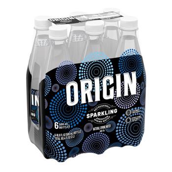 Origin Sparkling Water, 16.9 Fl oz, Recycled Plastic Bottle, 6 Bottles/Pack