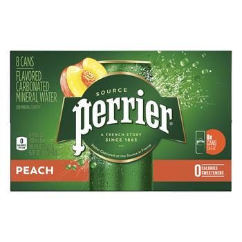 Perrier Sparkling Mineral Water, Peach, 11.15 oz. Cans, 8 Cans/Pack