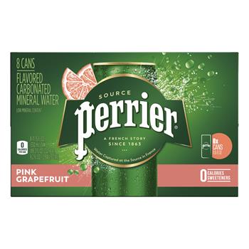 Perrier Sparkling Mineral Water, Pink Grapefruit, 11.15 oz. Cans, 8 Cans/Pack