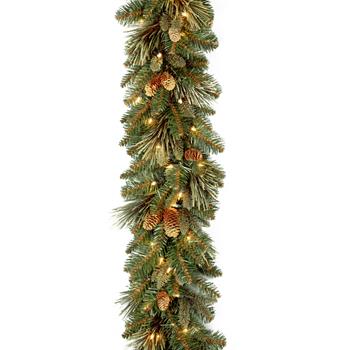 National Tree Company 9&#39; Carolina Pine Garland with Clear Lights, Plug-In, Pine Cones, 10&quot; dia