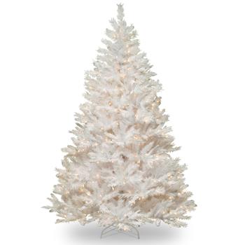 National Tree Company 6.5&#39; Winchester White Pine Hinged Tree with Silver Glitter and Clear Lights, Plug-In, 52&quot; dia