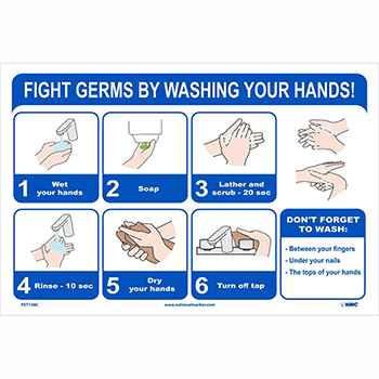 NMC Vinyl Poster, &quot;Fight Germs By Washing Your Hands!&quot;, 18&quot; x 12&quot;