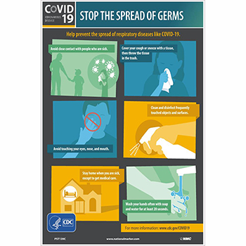 NMC™ Vinyl Poster, COVID19 &quot;Stop The Spread Of Germs&quot;, English, 12&quot; x 18&quot;
