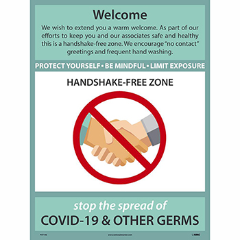 NMC Polytag Poster, COVID-19 &quot;Welcome - Handshake-Free Zone&quot;, 18&quot; x 24&quot;
