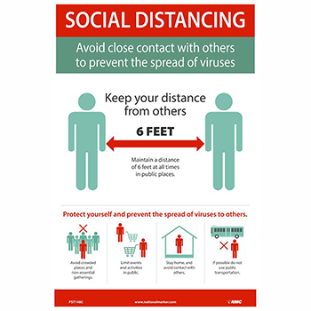 NMC™ Vinyl Poster, &quot;Social Distancing - Avoid Close Contact With Others&quot;, 12&quot; x 18&quot;