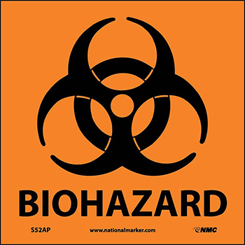 NMC™ Vinyl Sign/Label, &quot;Biohazard&quot; w/Graphic, 4&quot; x 4&quot;, 5/PK