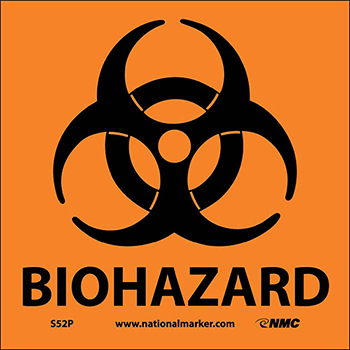 NMC Vinyl Sign/Label, &quot;Biohazard&quot; w/Graphic, 7&quot; x 7&quot;