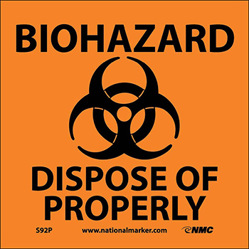 NMC Vinyl Sign/Label, &quot;Biohazard - Dispose of Properly&quot; w/Graphic, 7&quot; x 7&quot;