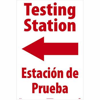 NMC Corrugated Plastic A-Frame Sign, &quot;Testing Station&quot;, Left Arrow, Bilingual, 24&quot; x 36&quot;