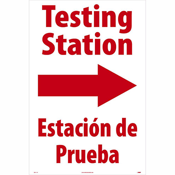 NMC Corrugated A-Frame Plastic Sign, &quot;Testing Station&quot;, Right Arrow, Bilingual, 24&quot; x 36&quot;
