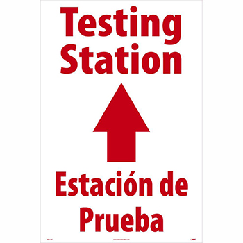 NMC Corrugated A-Frame Plastic Sign, &quot;Testing Station&quot;, Straight Arrow, Bilingual, 24&quot; x 36&quot;