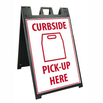 NMC Plastic A-Frame Stand and Sign Kit, &quot;Curbside Pick-Up Here&quot;, 25&quot; x 45&quot;