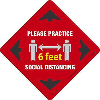 NMC Please Practice Social Distancing 6 FT, Red , 11.75 x 11.75, TexWalk