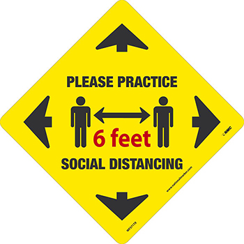 NMC™ Floor Sign, &quot;Please Practice Social Distancing - 6 Feet&quot;, TexWalk&#174;, 11 3/4&quot; x 11 3/4&quot;