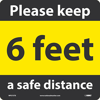 NMC Floor Sign, &quot;Please Keep A Safe Distance - 6 Feet&quot;, TexWalk&#174;, 11 3/4&quot; x 11 3/4&quot;