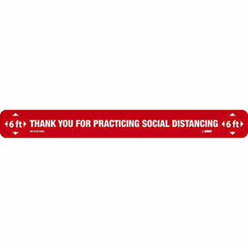 NMC Floor Sign, &quot;Thank You For Practicing Social Distancing&quot;, TexWalk&#174;, White/Red, 20&quot; x 2 1/4&quot;