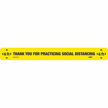 NMC Floor Sign, &quot;Thank You For Practicing Social Distancing&quot;, TexWalk&#174;, Black/Yellow, 20&quot; x 2 1/4&quot;