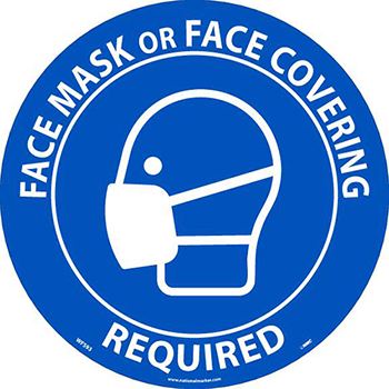 NMC Face Mask Or Face Covering Required, Floor Sign, 8 x 8, Walk-On Material