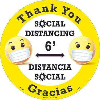 NMC Social Distancing 6&#39; w/Faces, Floor Sign, 8 x 8, Walk-On Material, Pack Of 10