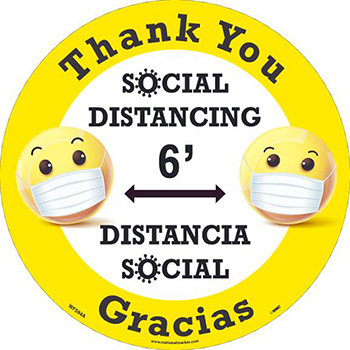 NMC Social Distancing 6&#39; w/Faces, Floor Sign, 8 x 8, Temp-Step Material, Pack Of 10