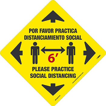 NMC Please Practice Social Distancing 6 FT, Black/Yellow, 11.75 x 11.75, TexWalk, English/Spanish