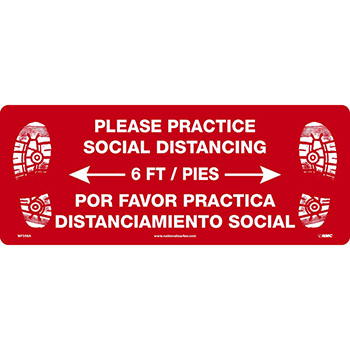 NMC Please Practice 6 FT Social Distancing, Floor Sign, Temp-Step Material, 8 x 20, English/Spanish