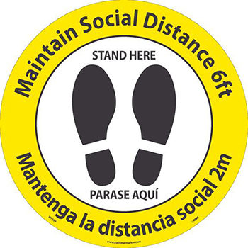 NMC Maintain 6&#39; of Distance Thank You, Floor Sign, 8 x 8, Walk-On Material, English/Spanish