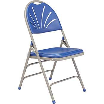 National Public Seating 1100 Series Deluxe Fan Back With Triple Brace Double Hinge Folding Chair, Blue, 4/PK