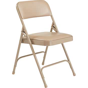 National Public Seating 1200 Series Premium Vinyl Upholstered Double Hinge Folding Chair, French Beige, 4/PK