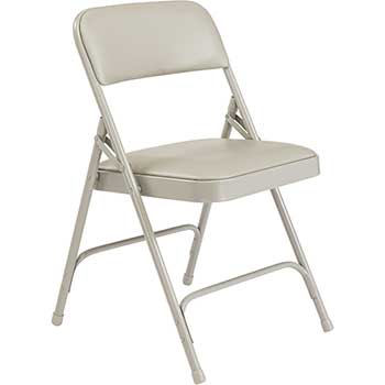 National Public Seating 1200 Series Premium Vinyl Upholstered Double Hinge Folding Chair, Warm Grey, 4/PK