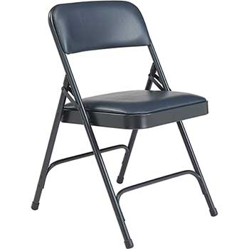 National Public Seating 1200 Series Premium Vinyl Upholstered Double Hinge Folding Chair, Dark Midnight Blue, 4/PK