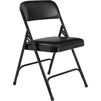 National Public Seating 1200 Series Premium Vinyl Upholstered Double Hinge Folding Chair, Caviar Black, 4/PK