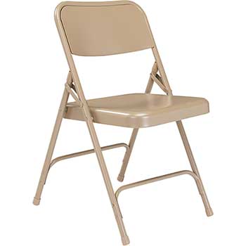National Public Seating 200 Series Premium All-Steel Double Hinge Folding Chair, Beige, 4/PK