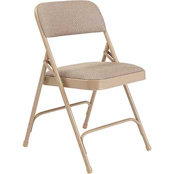 National Public Seating 2200 Series Deluxe Fabric Upholstered Double Hinge Premium Folding Chair, Caf&#233; Beige, 4/PK