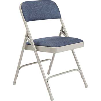 National Public Seating 2200 Series Deluxe Fabric Upholstered Double Hinge Premium Folding Chair, Imperial Blue Fabric/Grey Frame, 4/PK