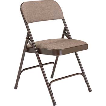 National Public Seating 2200 Series Deluxe Fabric Upholstered Double Hinge Premium Folding Chair, Russet Walnut, 4/PK