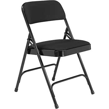 National Public Seating 2200 Series Deluxe Fabric Upholstered  Double Hinge Premium Folding Chair, Midnight Black, 4/PK