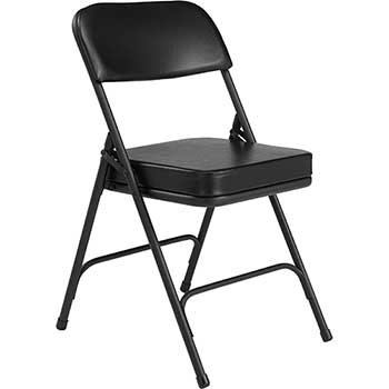 National Public Seating 3200 Series Premium 2&quot; Vinyl Upholstered Double Hinge Folding Chair, Black, 2/PK