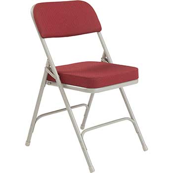 National Public Seating 3200 Series Premium 2&quot; Fabric Upholstered Double Hinge Folding Chair, New Burgundy, 2/PK