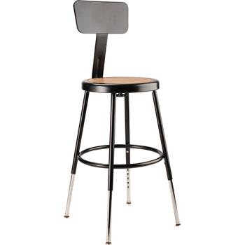 National Public Seating 19&quot;-27&quot; Height Adjustable Heavy Duty Steel Stool with Backrest, Black