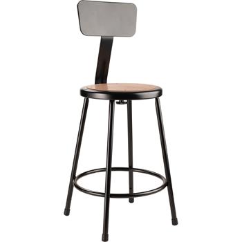 National Public Seating 24&quot; Heavy Duty Steel Stool with Backrest, Black