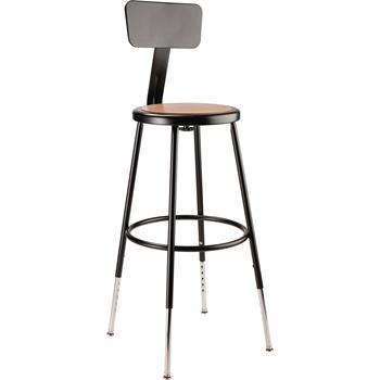 National Public Seating 25&quot;-33&quot; Height Adjustable Heavy Duty Steel Stool with Backrest, Black