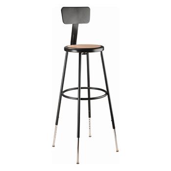 National Public Seating Heavy Duty Steel Stool With Backrest, Black