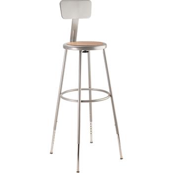 National Public Seating 32&quot;-39&quot; Height Adjustable Heavy Duty Steel Stool with Backrest, Grey