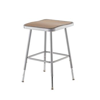 National Public Seating 19&quot;-27&quot; Height Adjustable Heavy Duty Square Seat Steel Stool, Grey